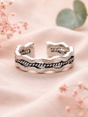 New Handmade Sterling Silver Woven Wave Ring, Adjustable Unisex Band